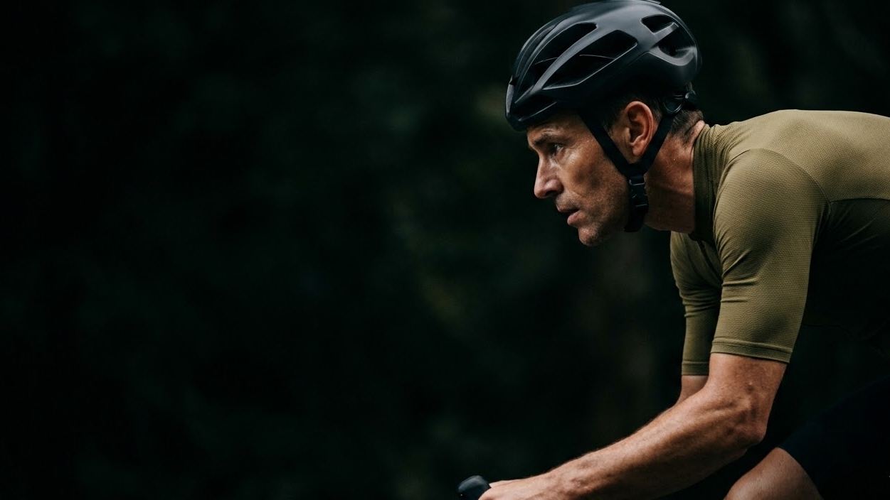 Athletic man cycling